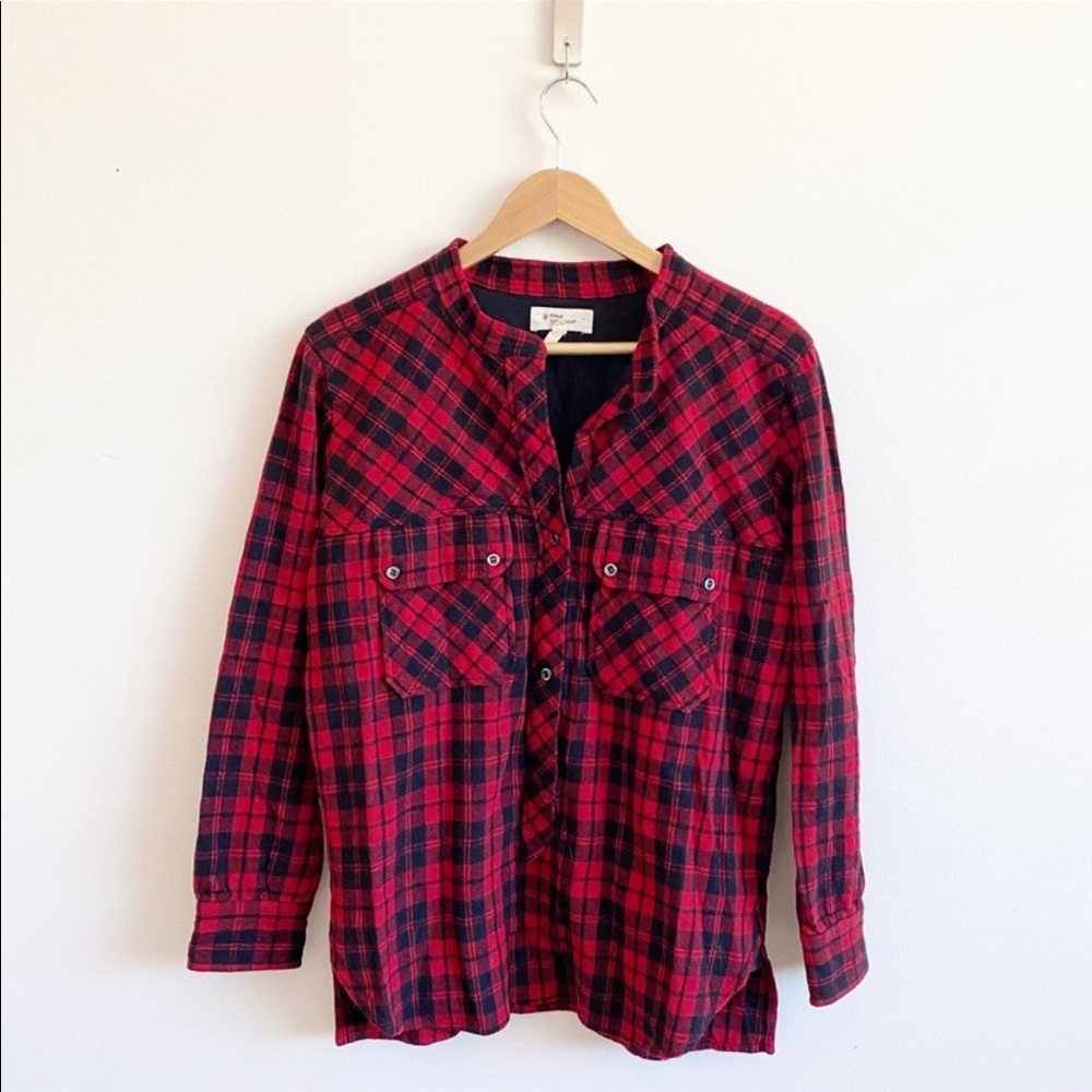 Isabel Marant Etoile red plaid Henley, size 2